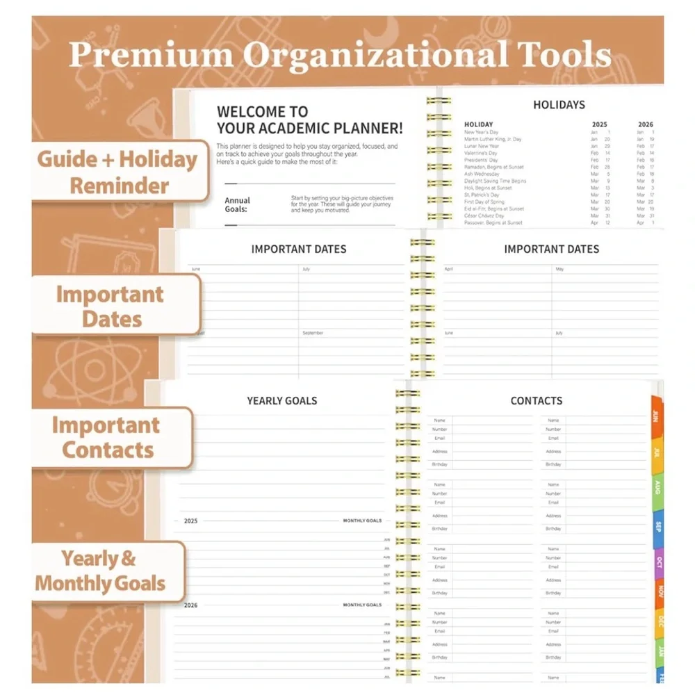 New 2025-2026 Spiral Planner with Tabs